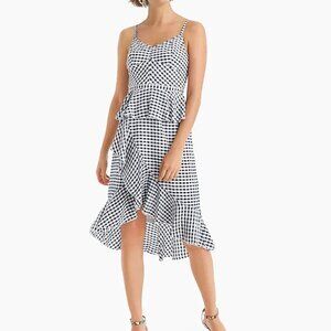J.Crew Spaghetti-strap ruffle dress in white & navy gingham silk